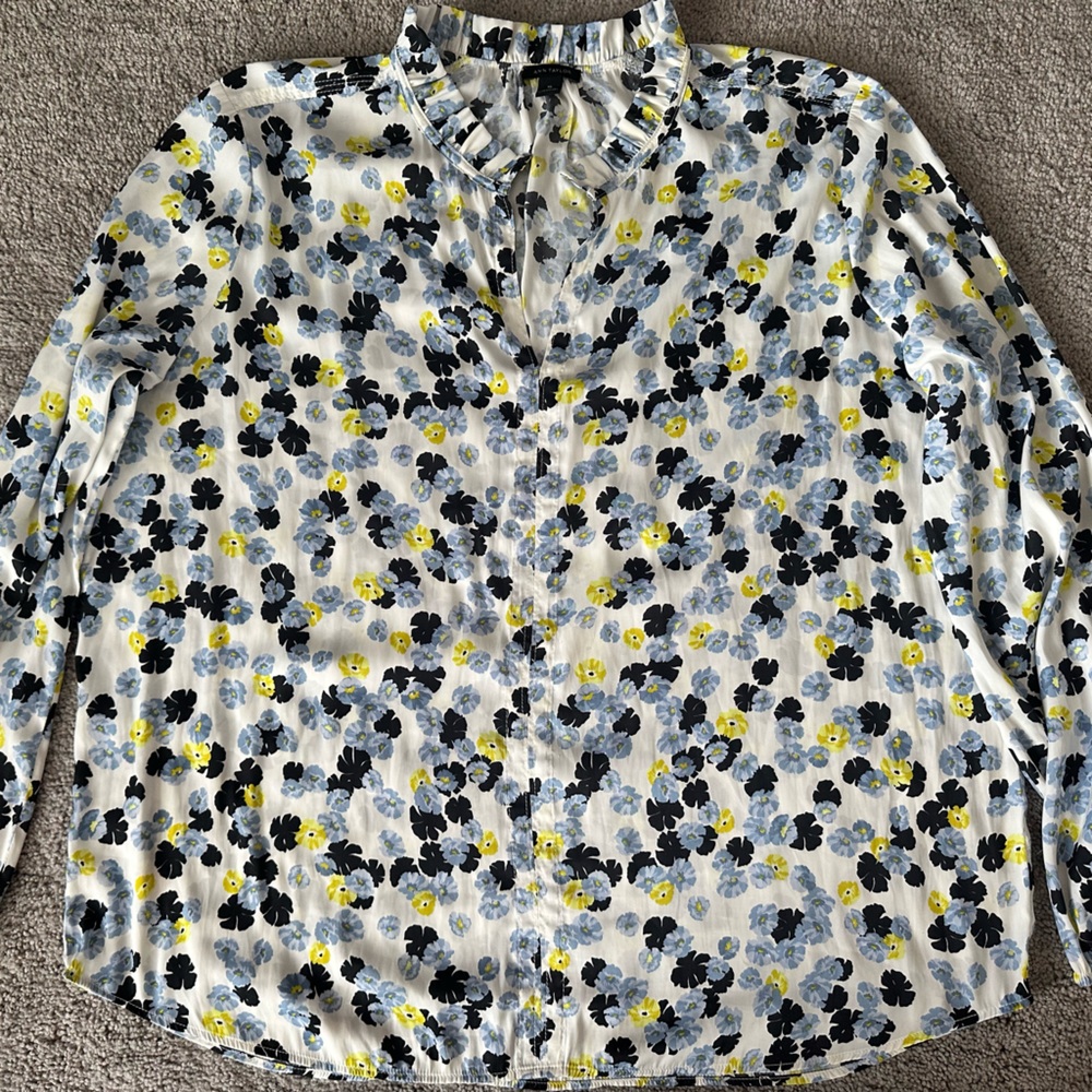 Ann Taylor - Floral Print Ruffle Neck Long Sleeve Top - XL